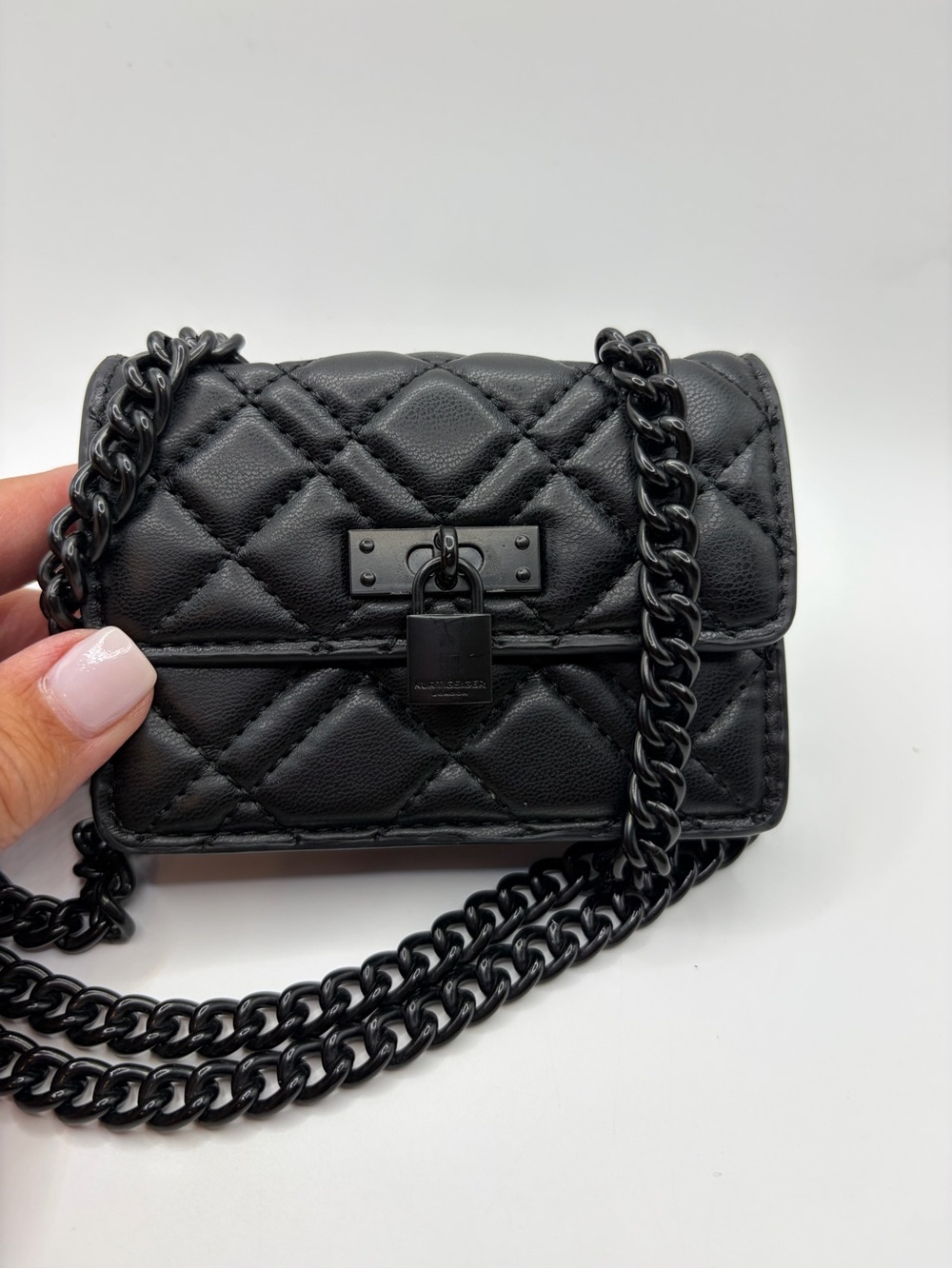 Quilted Black Chain Shoulder Bag/ cross body mini Kensington with black hardware
